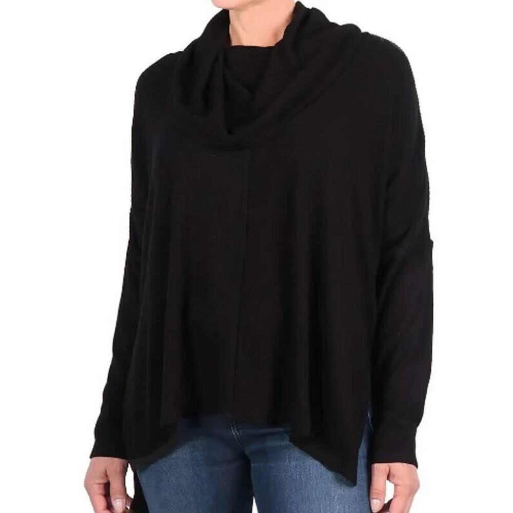 Status by Chenault Seam Front Cowl‎ Neck Rib Knit Tunic Top in Black Medium $45